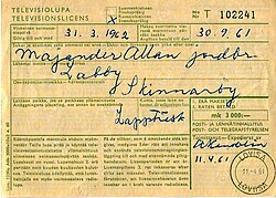 Stamped in Loviisa. The price for half a year was 3,000 Mk in 1960s.