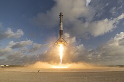 Falcon 9 descending, just after landing legs were extended, May 2017