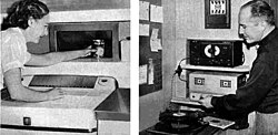 Virginia and Robert Heinlein in a 1952 Popular Mechanics article, titled "A House to Make Life Easy". The Heinleins, both engineers, designed the house for themselves with many innovative features.