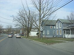 NY 96B approaching the intersection with NY 13, NY 34, and NY 96 in Ithaca