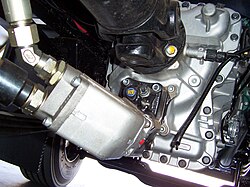A hydraulic PTO mounted on a truck gearbox