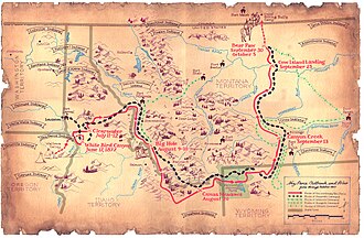 Map of the flight of the Nez Perce and key battle sites