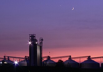 Grain silos -- increases in yields of grain and grain calory production has been the main cause of productivity increases in the 20th century.