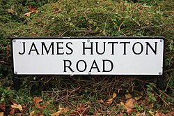 Street sign in the Kings Buildings complex in Edinburgh to the memory of James Hutton