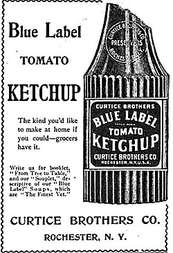 Blue Label Tomato Ketchup advertisement, Curtice Brothers, 1898