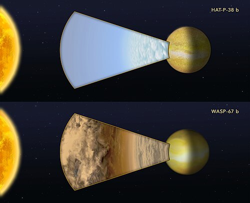 Clear versus cloudy atmospheres on two exoplanets.[179]