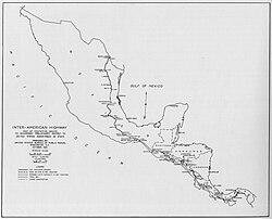 1933 map of the Inter-American Highway portion of the Pan-American Highway.
