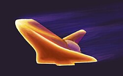 Simulation of the outside of the Space Shuttle as it heats up to over 1500 °C during re-entry
