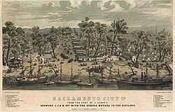 Sacramento in 1849, when it was an economic center of the California gold rush.