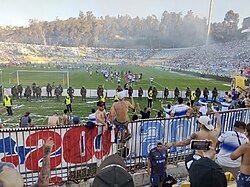 Celebrations of players and fans of Universidad Católica after winning the 2018–2021 four-time championship.