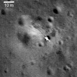 Luna 21 lander that delivered the second soviet robotic lunar rover Lunokhod - 2 to the Moon as seen from orbit by Lunar Reconnaissance Orbiter in March, 2010