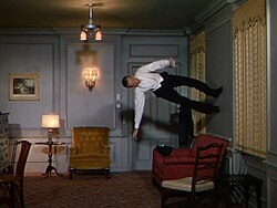 Fred Astaire dances on the walls and ceiling in Royal Wedding, a special effect using a rotating reinforced-steel cylindrical chamber in which to film.