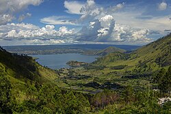 Lake Toba in North Sumatra, the world's largest known Cenozoic caldera[112]