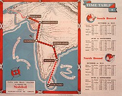 1935 Timetable of Tata Airlines, founded in 1932