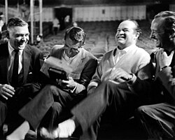 Clark Gable, Cary Grant, Bob Hope, and Niven laughing in the 1950s