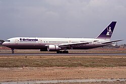 Britannia Airways Boeing 767 with depiction of Britannia on the livery