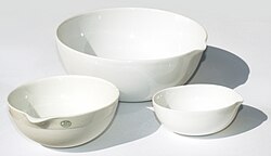 Evaporating dishes made of chemical porcelain