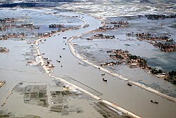 Flooding after 1991 Bangladesh cyclone, which killed around 140,000 people
