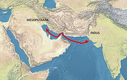 The trade routes between Mesopotamia and the Indus would have been significantly shorter due to lower sea levels in the 3rd millennium BC.[91]