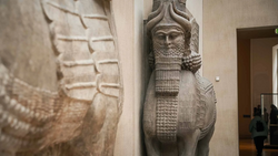 Ancient sculpture exhibited in the Department of Near Eastern Antiquities at the Louvre Museum