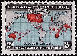 A Canadian postage stamp showing the British Empire at the time of the novel's publication