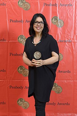 Sundance TV President Sarah Barnett at the 73rd Annual Peabody Awards with Peabody for The Returned (Les Revenants).