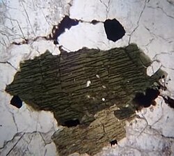 A thin section of green pyroxene