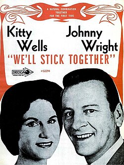 Advertisement featuring Kitty Wells and husband Johnnie Wright's first joint album, We'll Stick Together