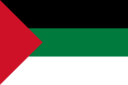 Flag used in some cases for the Arabic language (Flag of the Kingdom of Hejaz 1916–1925). The flag contains the four Pan-Arab colors: black, white, green and red.