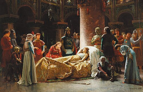 The Death of Elaine (1882) by Thomas Hovenden, Westmoreland Museum of American Art, Greensburg, Pennsylvania, USA