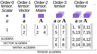 Comparison of the first five orders of tensors