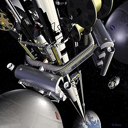 Space elevator with space station (NASA image)