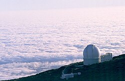 A sea of clouds below the William Herschel Telescope