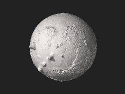 A STL 3D model of Mars with a 20× elevation exaggeration showing the Martian dichotomy