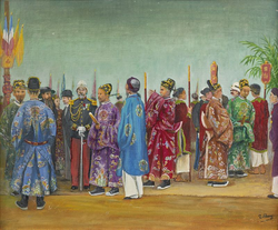 "The Mandarins and the French Authorities Awaiting the Arrival of Emperor Thành Thái", 1903 oil painting