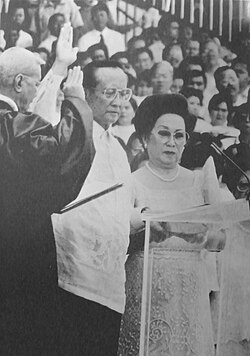 Ramos taking his oath of office as the 12th president of the Philippines on June 30, 1992.