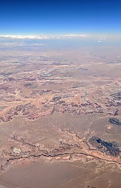 Aerial view looking south across Arizona's Painted Desert with part of the Navajo Reservation in the foreground