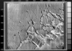 Mariner 9 view of the Noctis Labyrinthus "labyrinth" at the western end of Valles Marineris.