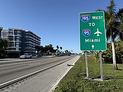 I-195 westbound past eastern terminus at SR 112 and SR 907A in Miami Beach