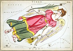 Virgo as depicted in Urania's Mirror, a set of constellation cards published in London c.1825