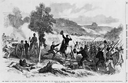 Nathaniel Lyon secured docks and arsenal in St. Louis, leading Union Army forces to expel the Missouri Confederate forces and government.[186]