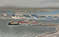 MS Nordsyssel, the Governor's vessel, docked at Ny-Ålesund