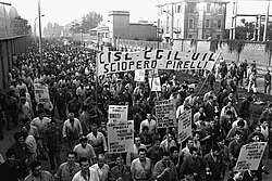 Pirelli workers on strike in Milan during the "Hot Autumn" of 1969