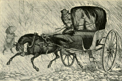 A cabriolet on wet, slippery London cobblestones in 1823