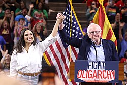 Bernie Sanders and Alexandria Ocasio-Cortez during the Fighting Oligarchy tour.