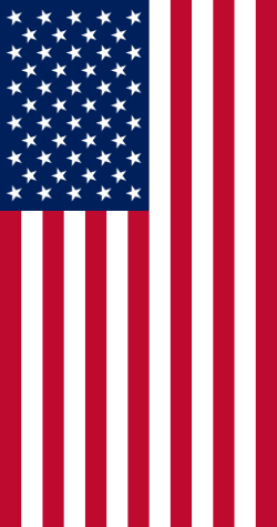 The proper stationary vertical display. The union (blue box of stars) should always be in the upper-left corner.