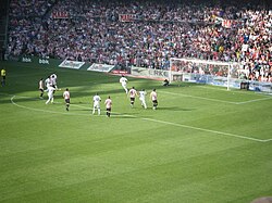 Kaká scoring a penalty at the old San Mamés in 2011