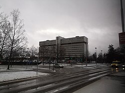 Pohjolatalo, an office building made of concrete in the city center of Kouvola in Kymenlaakso, Finland