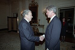 Nixon with President Bill Clinton in the residence of the White House, March 1993