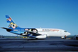 Boeing 737-232 decorated with the Powerpuff Girls